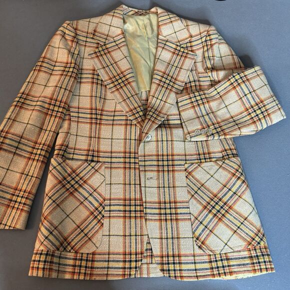Vintage tailored clothing by H.I.S plaid blazer mens 1970s size 36R - Picture 9 of 11